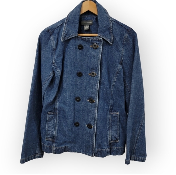 Relativity Double Breasted Denim Blue Jean Jacket 100% cotton Size M - Picture 15 of 15